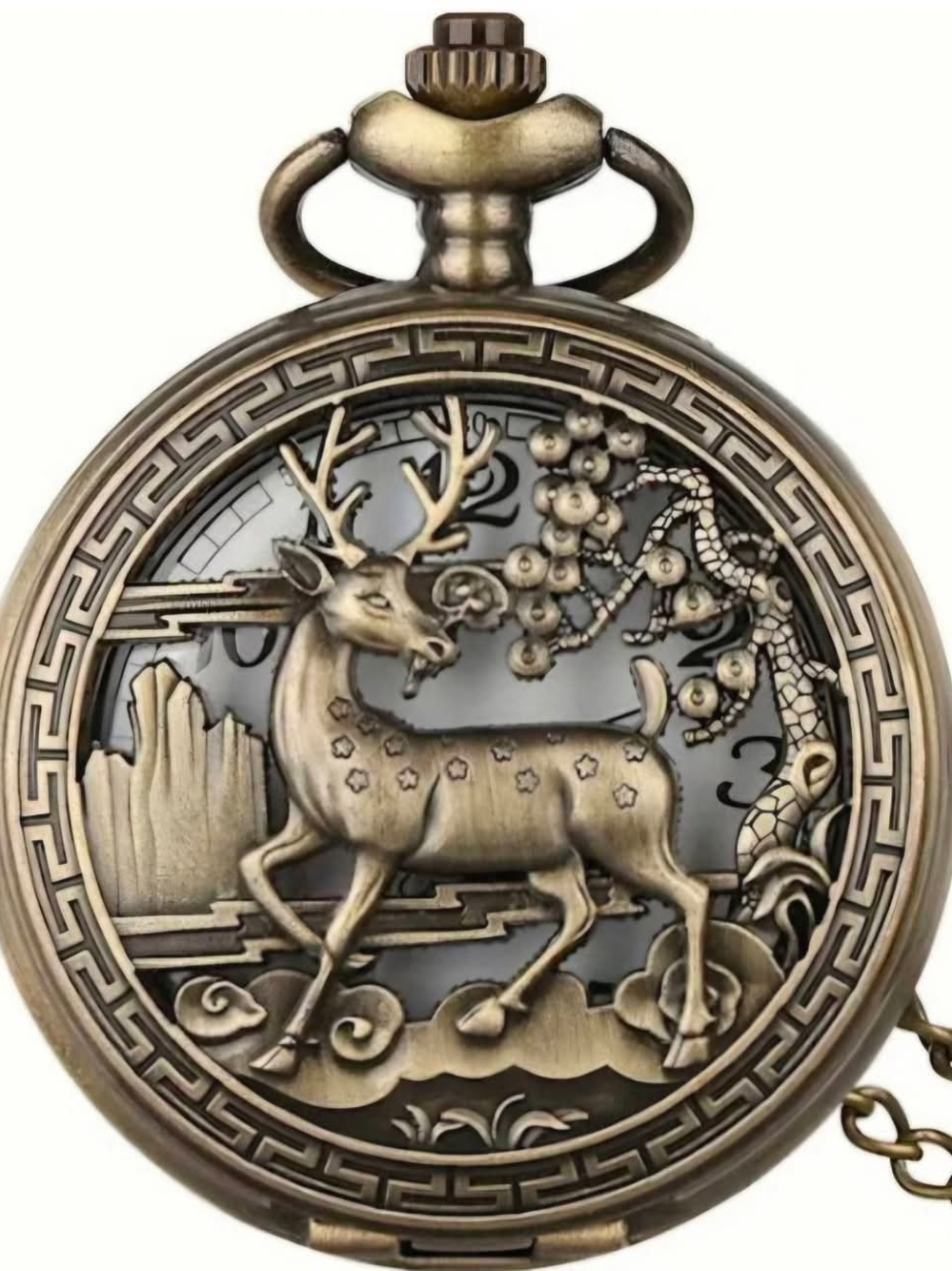 Antique Brass Deer Pocket Watch